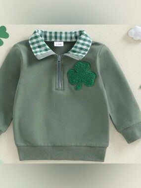 Toddler Spring Shamrock Pullover Top with Gingham Collar | Size 18-24m